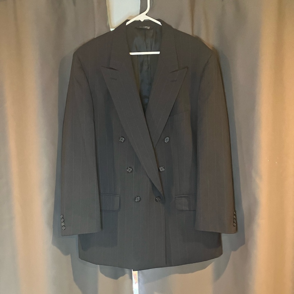 Burberry Mens Double-Breasted Pinstripe Sport Coat Blazer - Black